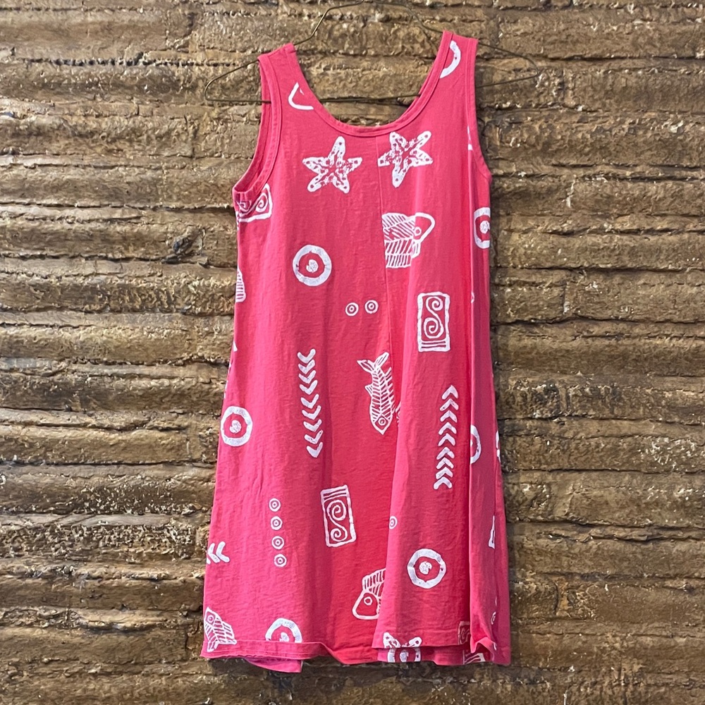 Flowy Pink Sleeveless Dress with Fish Print - Picture 3 of 3